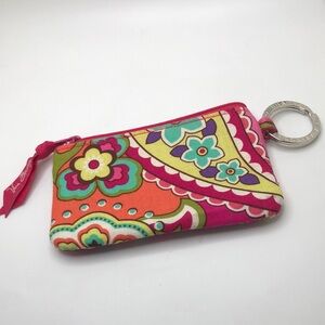 Vera Bradley ID Case Zip Wallet Pink Swirls Flower Silver Key retired 2014
